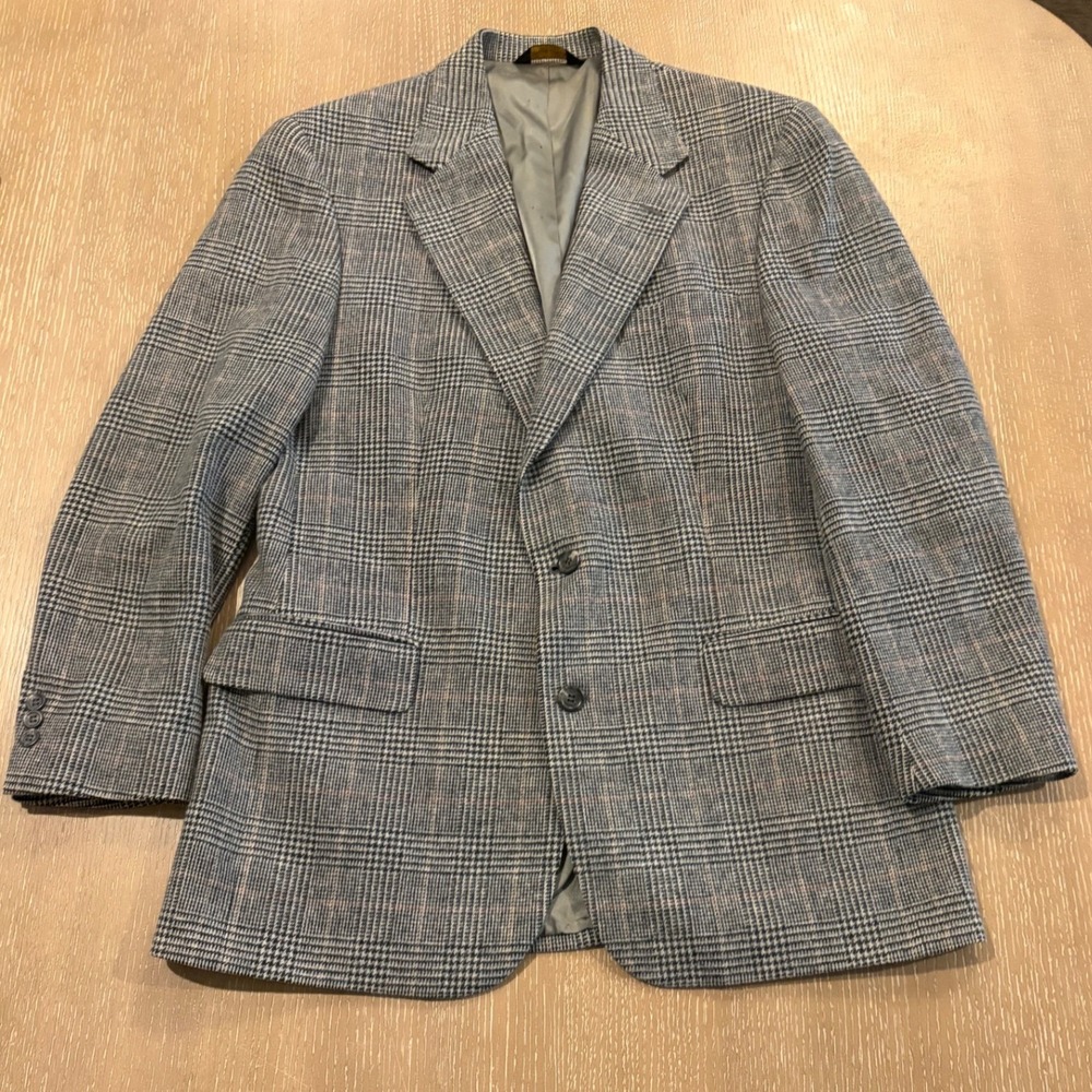 Brooks Brothers Vintage Glen Plaid Wool Blazer Grey Blue Pink Sport Coat 42R